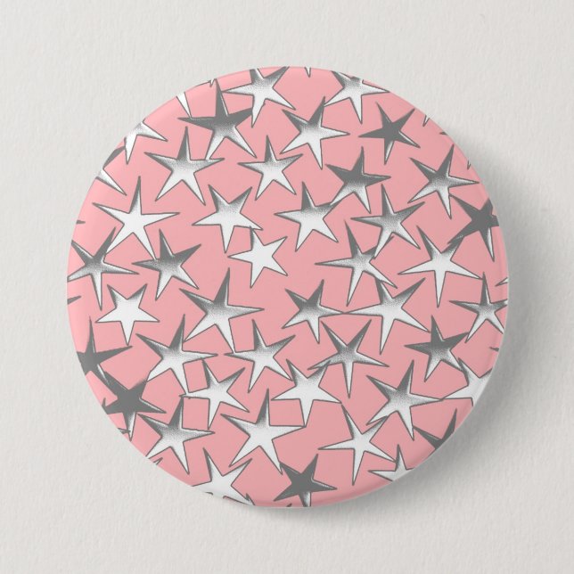 Silver stars, on shell pink pinback button (Front)