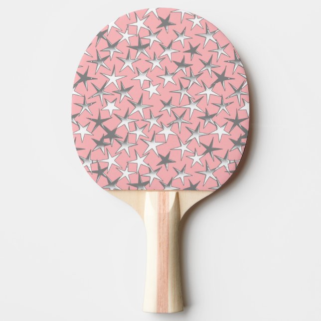Silver stars, on shell pink Ping-Pong paddle (Front)