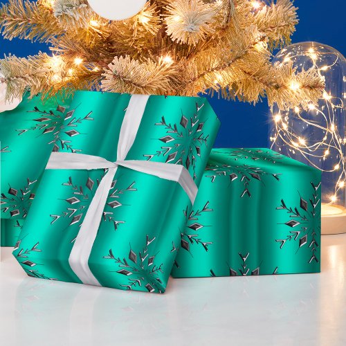 Silver Stars on Teal Christmas Wrapping Paper