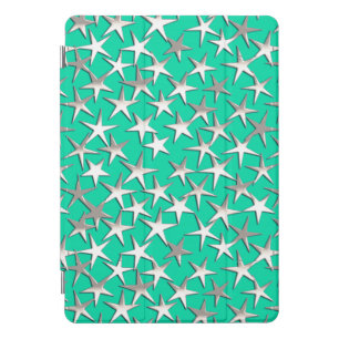 Silver stars on turquoise cover for the iPad mini