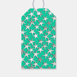 Silver stars on turquoise gift tags