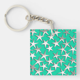 Silver stars on turquoise keychain