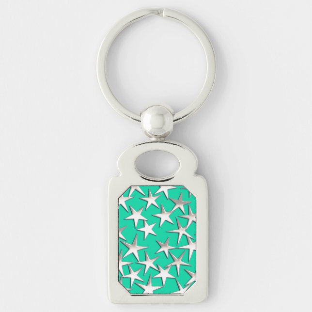 Silver stars on turquoise keychain (Front)