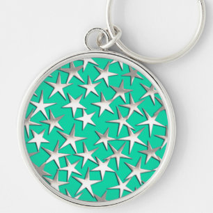 Silver stars on turquoise keychain