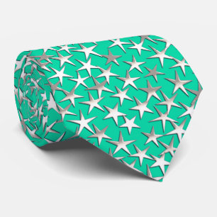 Silver stars on turquoise neck tie