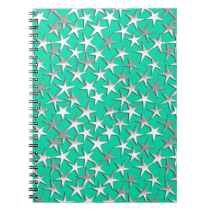 Silver stars on turquoise notebook