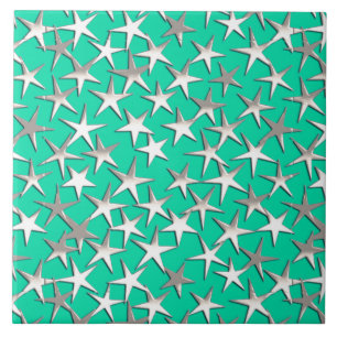 Silver stars on turquoise tile