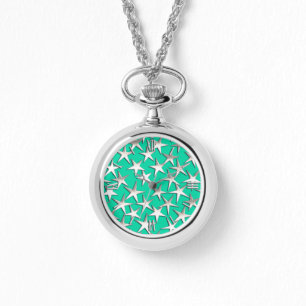 Silver stars on turquoise watch