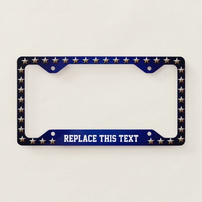 Silver Stars Pattern With Blue Background License Plate Frame (Front)