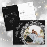 Silver Stars Photo Merry Christmas Black Holiday Postcard<br><div class="desc">Twinkling silver stars, circles and dots on black surround your favorite photo with your names and Merry Christmas greeting in chic lettering and your personal greeting on the back of these postcards. *USE A HORIZONTAL PHOTO for best results or crop your photo to a square before uploading. MORE items in...</div>