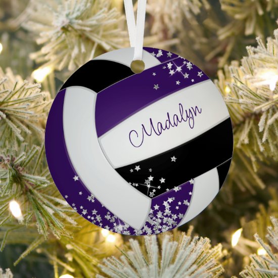 silver stars purple black volleyball team gifts metal ornament