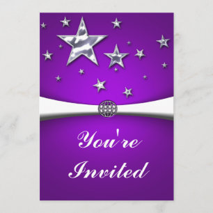 Silver Stars Purple Party Invitation