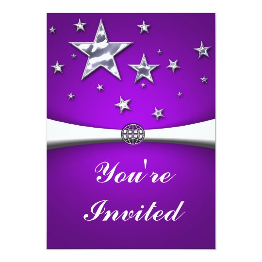 Silver Stars Purple Party Invitation