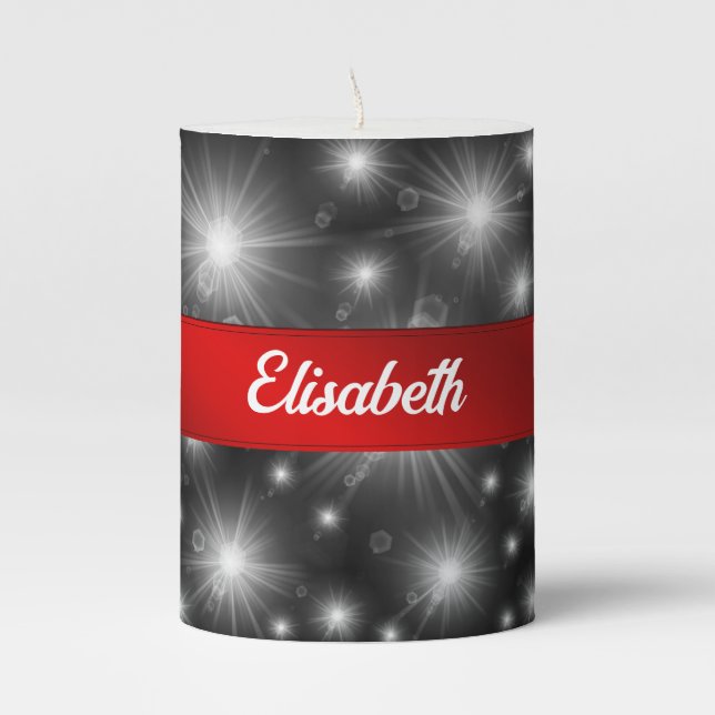 silver stars short  pillar candle (Front)