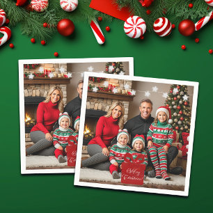 Silver Stars Special Christmas Family Photo Napkins