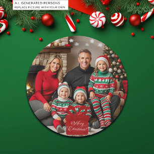 Silver Stars Special Christmas Family Photo Paper Plates
