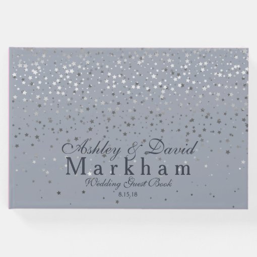 Silver Stars Wedding Guest BookDusty Blue Guest Book Zazzle