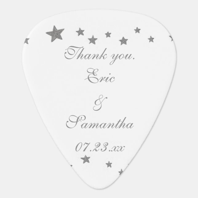 Silver Stars Wedding Thank you Guitar Picks Favors (Front)