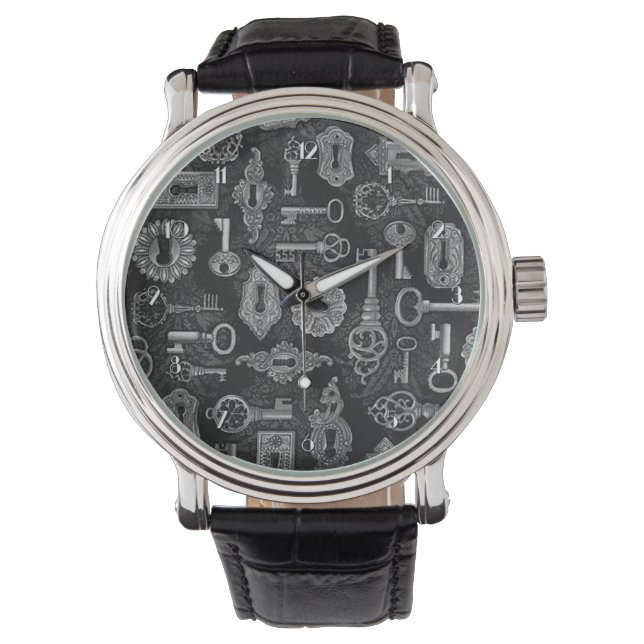 Silver Steampunk Keys and Key Holes Wrist Watch (Front)