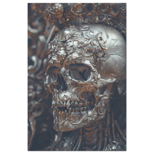 Silver Steel Skull Regal Crowned Decoupage  Tissue Paper