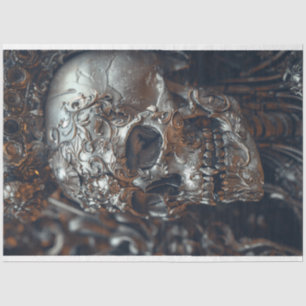 Silver Steel Skull Regal Crowned Decoupage Tissue Paper