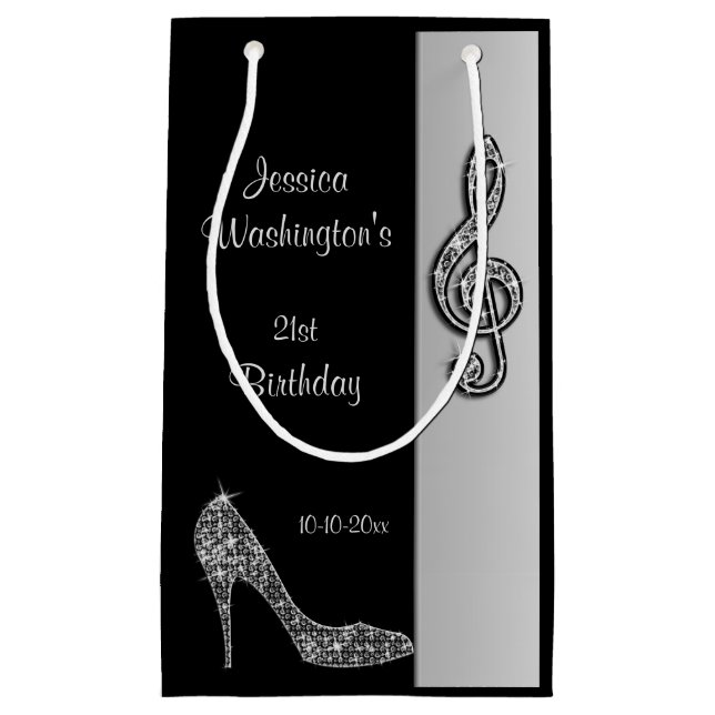 Silver Stiletto & Treble Cleft 21st Birthday Small Gift Bag (Front)