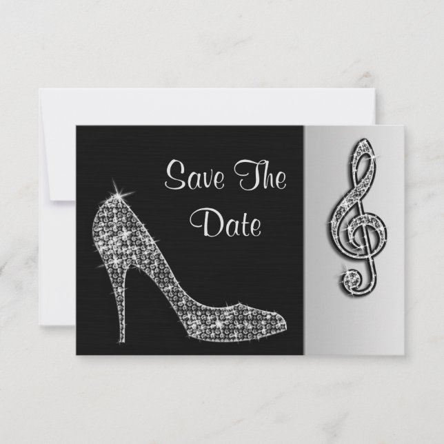 Silver Stiletto & Treble Cleft 21st Save The Date (Front)