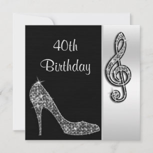 Silver Stiletto & Treble Cleft 40th Birthday Invitation