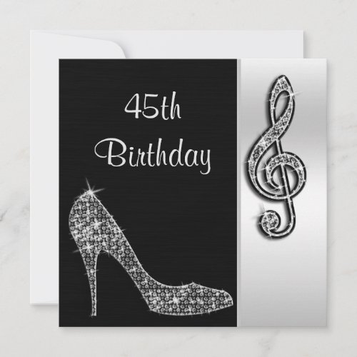 Silver Stiletto  Treble Cleft 45th Birthday Invitation