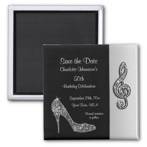 Silver Stiletto  Treble Cleft 50th Save The Date Magnet