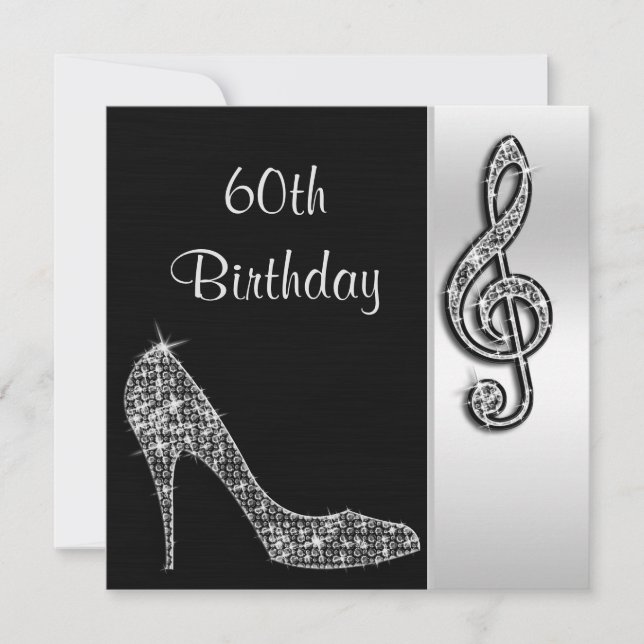 Silver Stiletto & Treble Cleft 60th Birthday Invitation (Front)