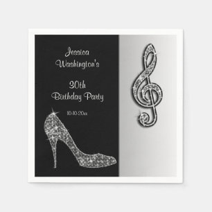 Silver Stiletto & Treble Cleft Birthday Napkins