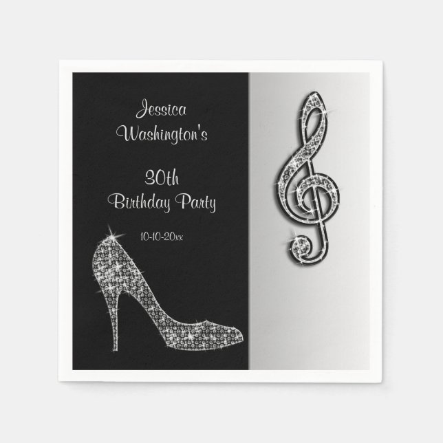 Silver Stiletto & Treble Cleft Birthday Napkins (Front)