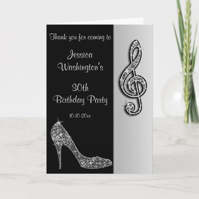 Silver Stiletto & Treble Cleft Birthday Thank You Card (Front)