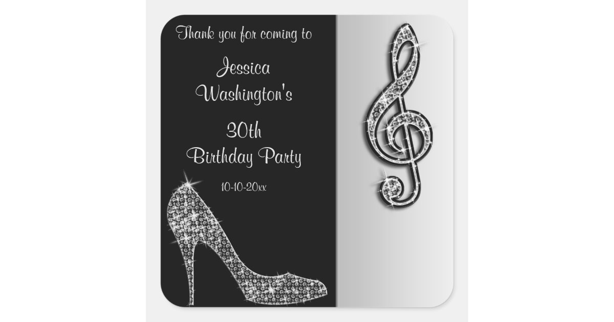 Silver Stiletto Treble Cleft Birthday Thank You Square Sticker Zazzle Com Silver Stiletto Treble Cleft Birthday Thank You Square Sticker Zazzle Com