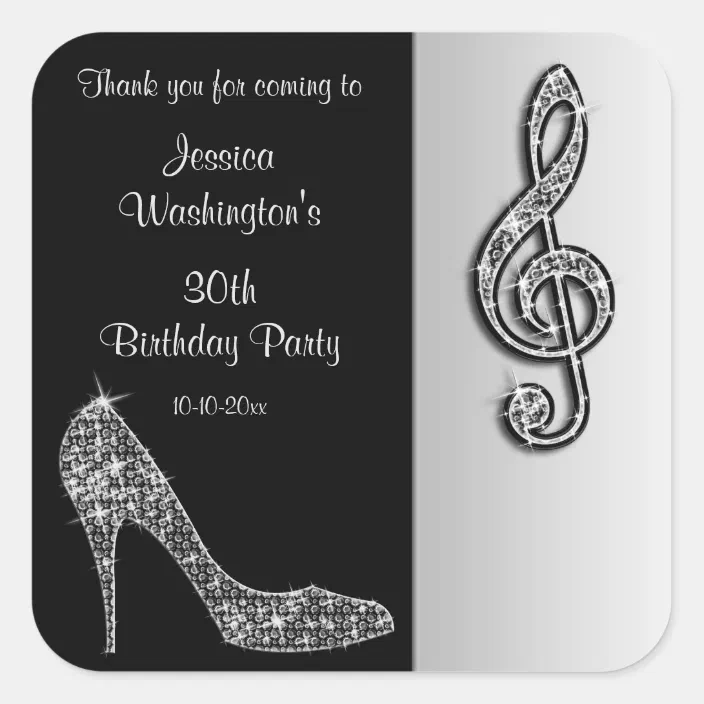 Silver Stiletto Treble Cleft Birthday Thank You Square Sticker Zazzle Com