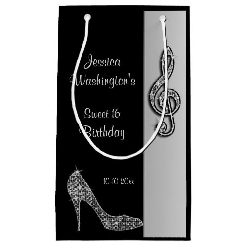 Silver Stiletto  Treble Cleft Sweet 16 Birthday Small Gift Bag