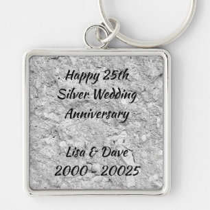 Silver Stone 25th Silver Wedding Anniversary Keychain