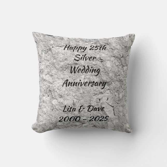 Silver Stone 25th Silver Wedding Anniversary Throw Pillow (Front)