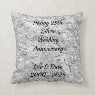 Silver Stone 25th Silver Wedding Anniversary Throw Pillow