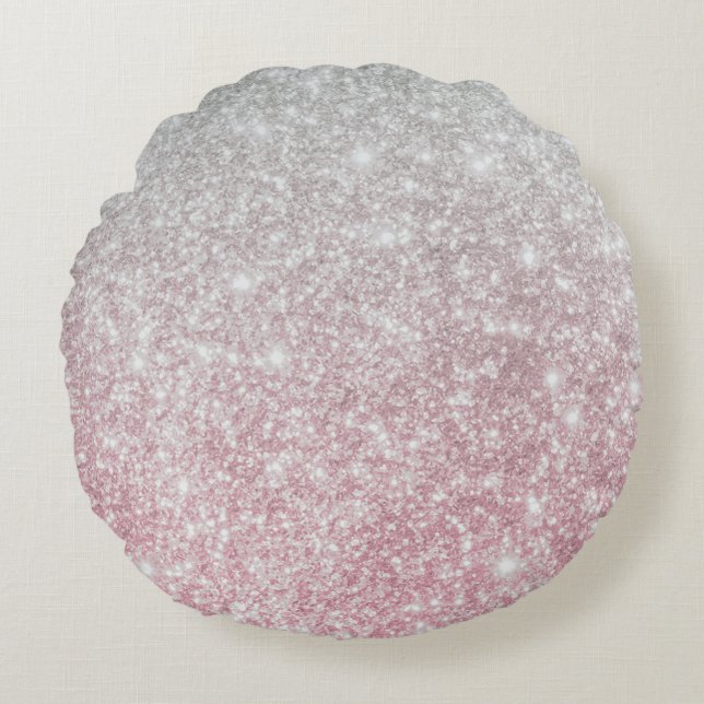 Silver Stone Gary Gold Marble Purple Glitter Round Pillow (Front)