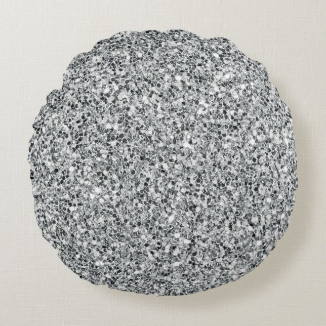 Silver Stone Gary Gold Marble Purple Glitter Round Pillow (Front)