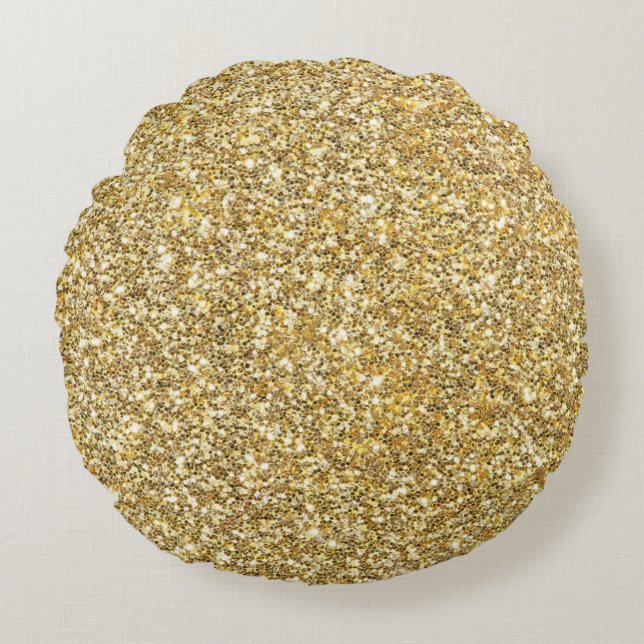 Silver Stone Gary Gold Marble Purple Glitter Round Pillow (Front)