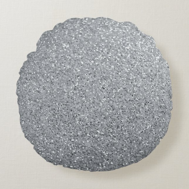 Silver Stone Gary Gold Marble Purple Glitter Round Pillow (Front)