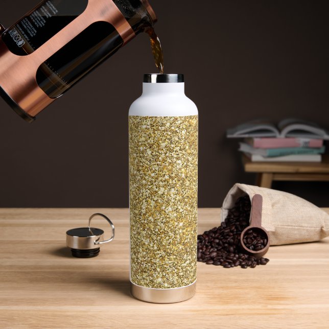 Silver Stone Gary Gold Marble Purple Glitter Water Bottle (Coffee)