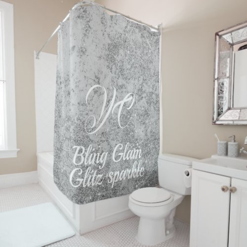 Silver Stone Marble Luxury Girly Sparkle Bling Shower Curtain
