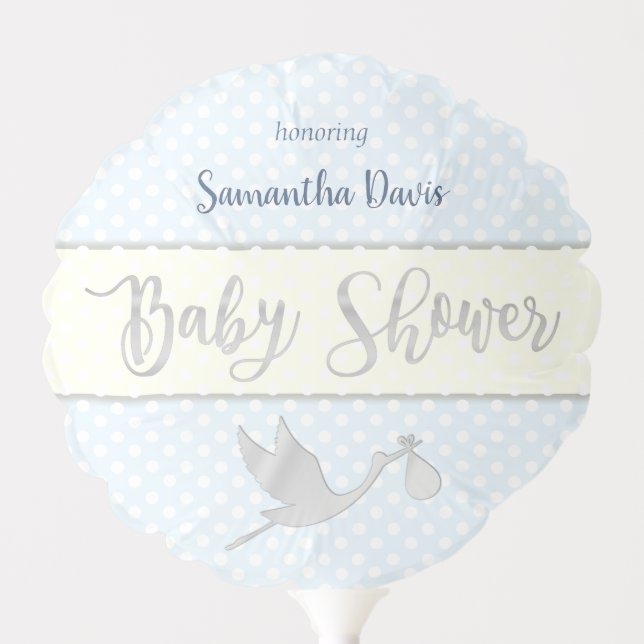 Silver Stork Baby Boy Baby Shower Balloon (Front)