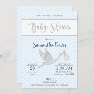 Silver Stork Baby Boy Baby Shower Invitation
