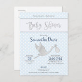 Silver Stork Baby Boy Baby Shower Invitation Postcard (Front/Back)