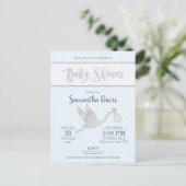 Silver Stork Baby Boy Baby Shower Invitation Postcard (Standing Front)